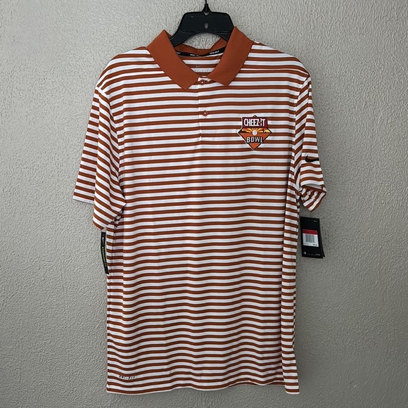 Rare Men’s Nike DriFt Golf Polo Orange Stripe Cheezit Bowl Large Standard Fit - Picture 1 of 8
